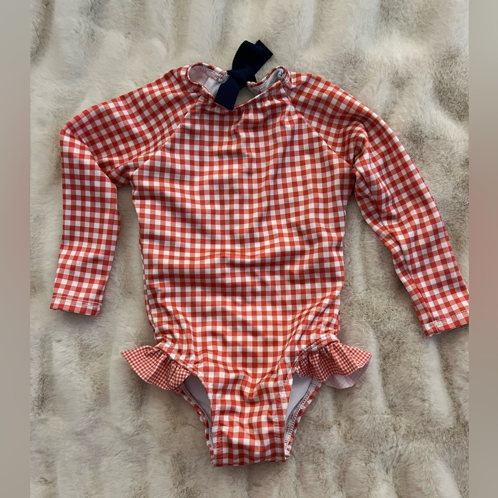 Red Gingham Kids Swim Rashguard